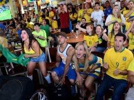 Brazilian fans watching the World Cup at the Tropical Cafe in Framingham, June 2014. Courtesy of the Milford Daily News