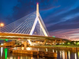 Boston Zakim Bridge Sunset in Massachusetts