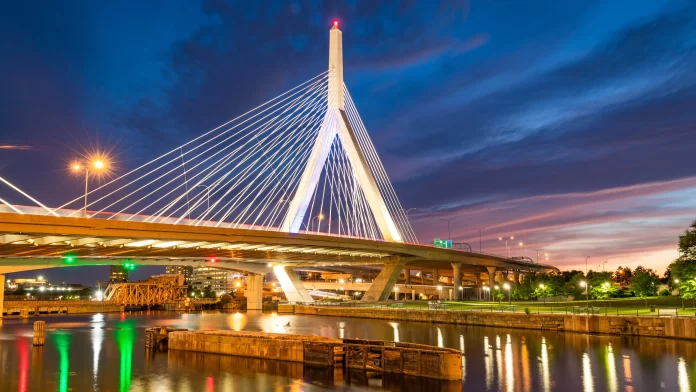 Boston Zakim Bridge Sunset in Massachusetts